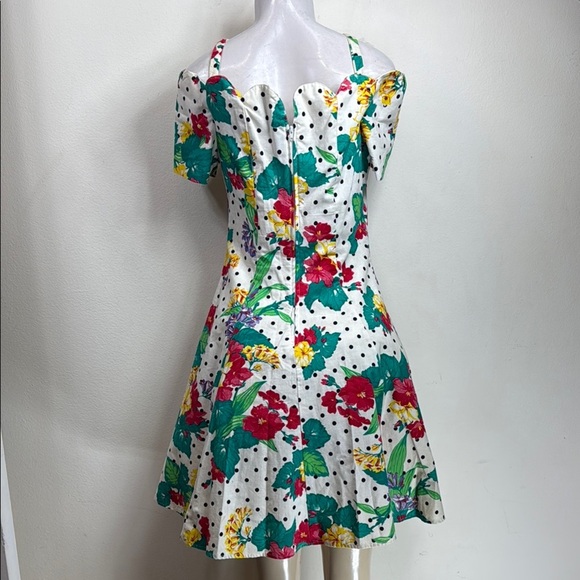 (T2) Benson & Smith 80s Vintage Bohemian Floral Print Cream Cotton Dress, Size 9 - Picture 6 of 14